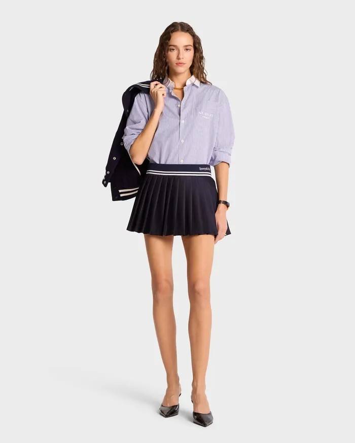 Sporty and Rich Skirts and Dresses Women Abigail Wool Pleated Skirt 8211 NavyWhite