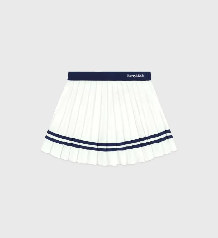 Sporty and Rich Skirts and Dresses Women Serif Logo Pleated Skirt 8211 WhiteNavy