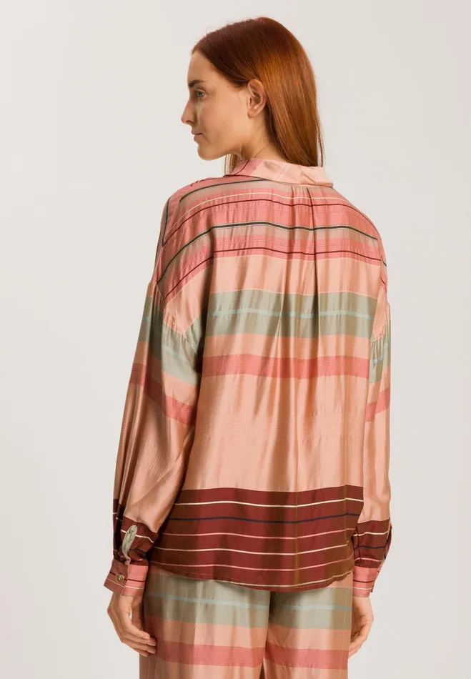 Striped Color Block Shirt Earth Tanned Stripe Women HANRO Pajama Tops