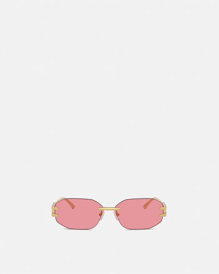 Sunglasses Women Versace Damier Plaque Sunglasses Goldpink