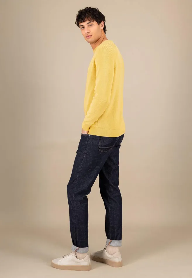 Sweater Men FYNCHHATTON Cotton Knitting Sweaters With A Logodail Vivid Yellowstrong Bluenavynew Offwhite