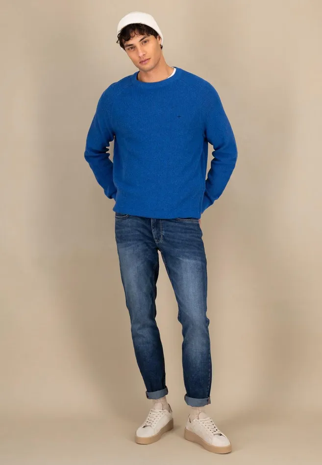 Sweater Men FYNCHHATTON Cotton Knitting Sweaters With A Logodail Vivid Yellowstrong Bluenavynew Offwhite