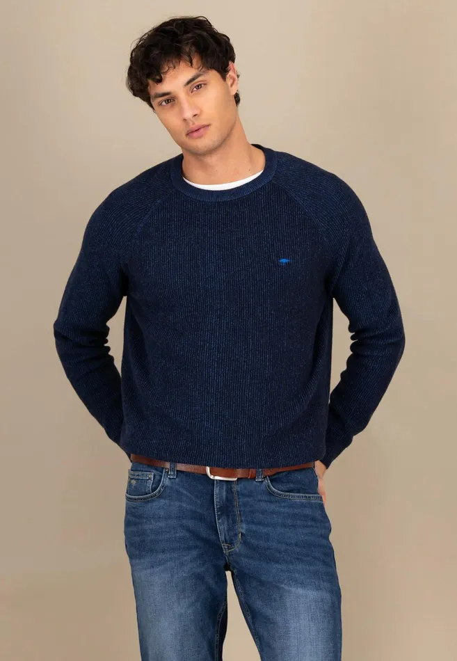Sweater Men FYNCHHATTON Cotton Knitting Sweaters With A Logodail Vivid Yellowstrong Bluenavynew Offwhite