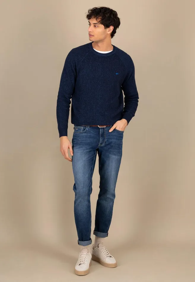 Sweater Men FYNCHHATTON Cotton Knitting Sweaters With A Logodail Vivid Yellowstrong Bluenavynew Offwhite