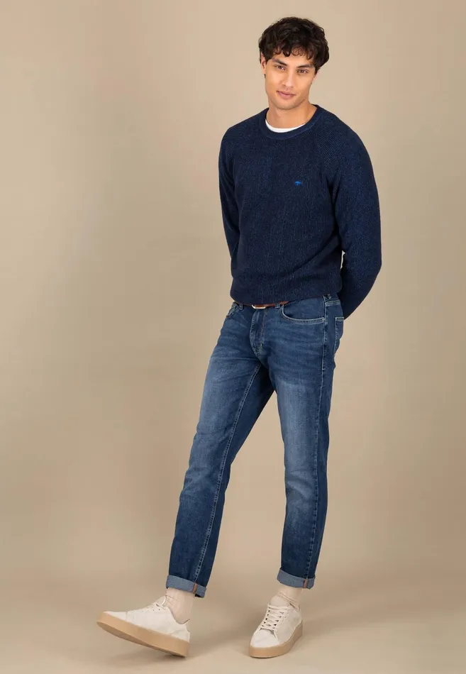 Sweater Men FYNCHHATTON Cotton Knitting Sweaters With A Logodail Vivid Yellowstrong Bluenavynew Offwhite