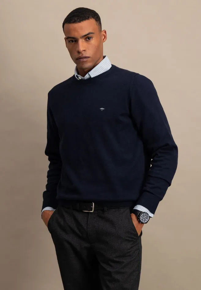 Sweater Men FYNCHHATTON Fine Knitting Sweater With A Circular Neckline Navysteelcharcoalazure