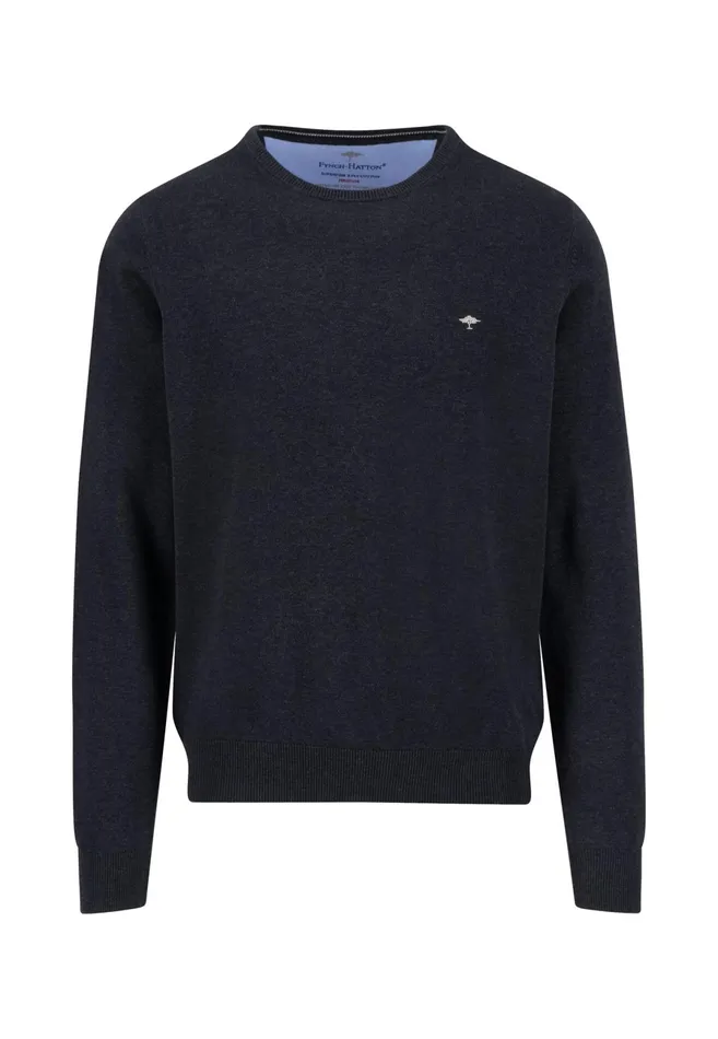 Sweater Men FYNCHHATTON Fine Knitting Sweater With A Circular Neckline Navysteelcharcoalazure
