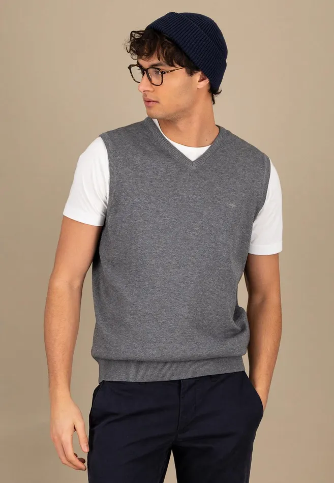 Sweater Men FYNCHHATTON String Pullunder Made Of Fine Cotton Steelnavypoppy Rednightstrong Blue