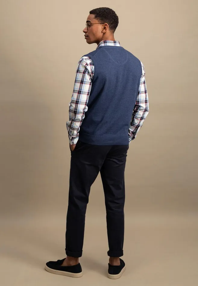 Sweater Men FYNCHHATTON String Pullunder Made Of Fine Cotton Steelnavypoppy Rednightstrong Blue