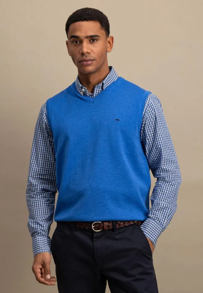 Sweater Men FYNCHHATTON String Pullunder Made Of Fine Cotton Steelnavypoppy Rednightstrong Blue