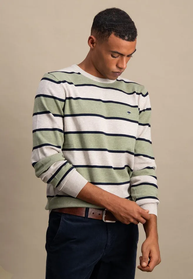 Sweater Men FYNCHHATTON Superfine Sweater Made Of Cotton And Stripes Light Khakiflamecloud Blue