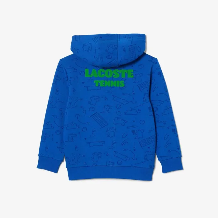 Sweaters and Sweatshirts Kids Lacoste Kids039 Printed Unbrushed Fleece ZipUp Sweatshirt Blue White Iu1