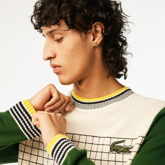 Sweaters and Sweatshirts Men Lacoste Mens Relaxed Fit Organic Cotton Sweater White Green Pt2