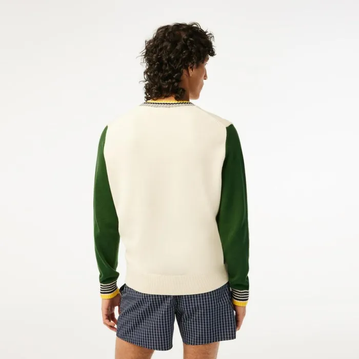 Sweaters and Sweatshirts Men Lacoste Mens Relaxed Fit Organic Cotton Sweater White Green Pt2