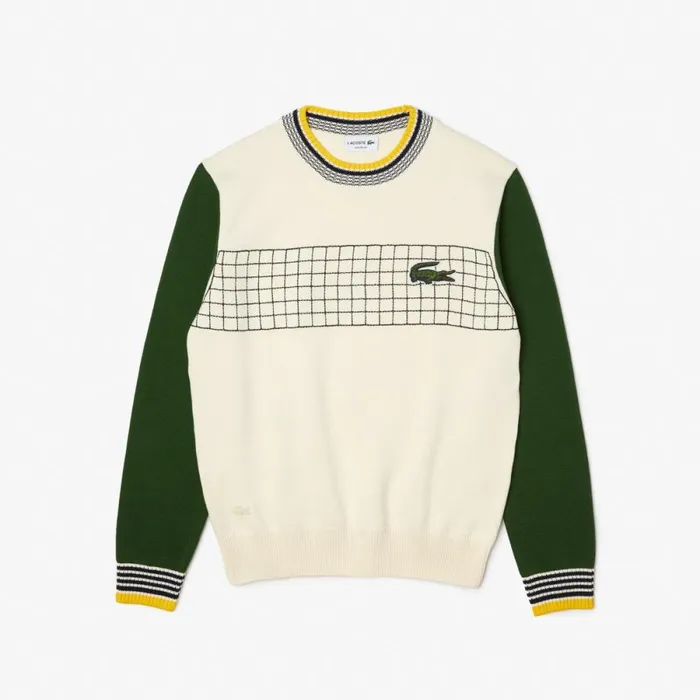 Sweaters and Sweatshirts Men Lacoste Mens Relaxed Fit Organic Cotton Sweater White Green Pt2
