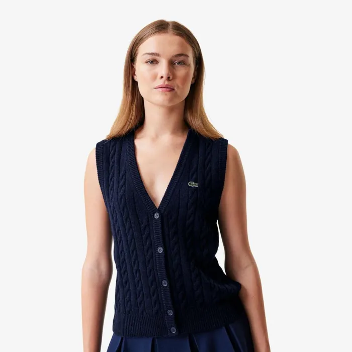 Sweaters and Sweatshirts Women Lacoste Women039s Lacoste X Bandier Sleeveless Cashmere Cardigan Navy Blue 166