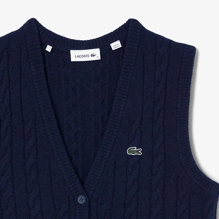 Sweaters and Sweatshirts Women Lacoste Women039s Lacoste X Bandier Sleeveless Cashmere Cardigan Navy Blue 166