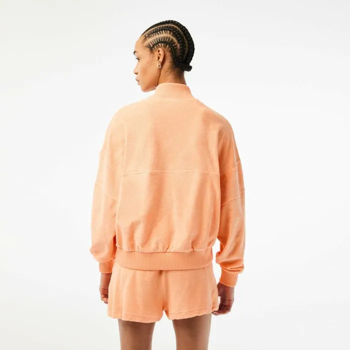 Sweaters and Sweatshirts Women Lacoste Womens HighNeck Terry Cloth Half Zip Sweatshirt Light Orange Heb