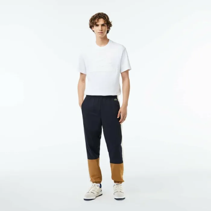 Sweatpants and Trousers Men Lacoste Men039s Waterproof Colorblock Sweatpants Navy Blue Brown White Rhi