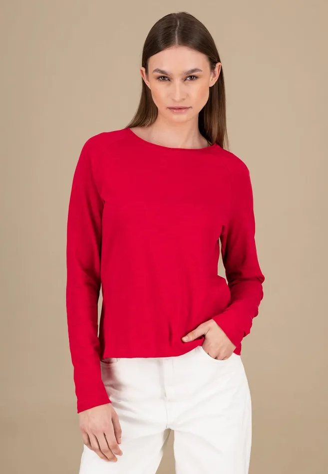 Sweatshirts Women FYNCHHATTON Long sleeved Shirt With A Round Neckline Made Of Cotton Crimson Redblue Purplemilk