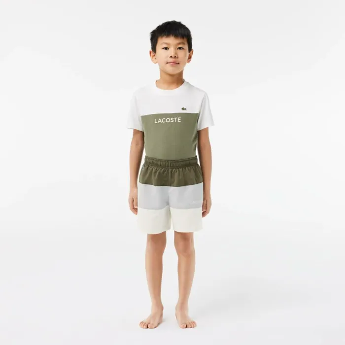 Swim Kids Lacoste Kids039 Colorblock Swim Trunks Khaki Green Grey Chine White Iil