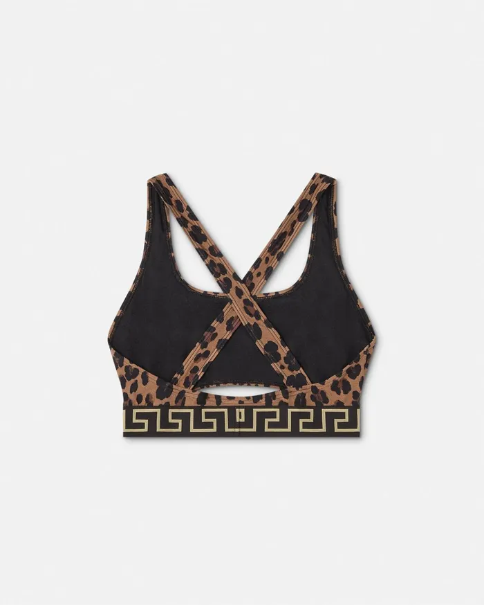 Swimwear Women Versace Leopard Greca Border Bikini Top Animalier