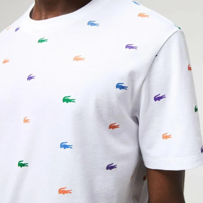 TShirts Men Lacoste Men039s Crocodile Print Crew Neck Cotton Lounge TShirt White Sbh