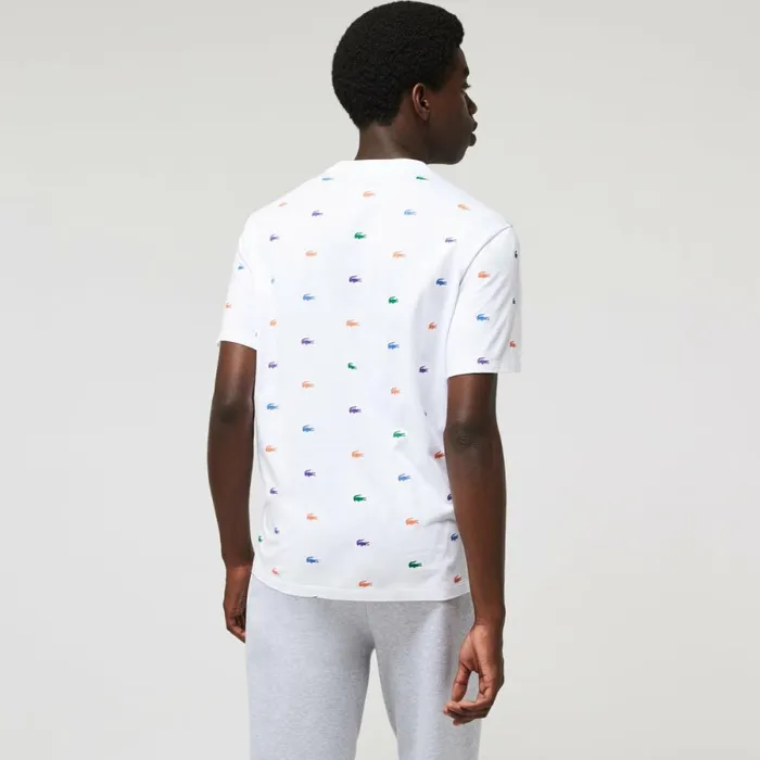 TShirts Men Lacoste Men039s Crocodile Print Crew Neck Cotton Lounge TShirt White Sbh