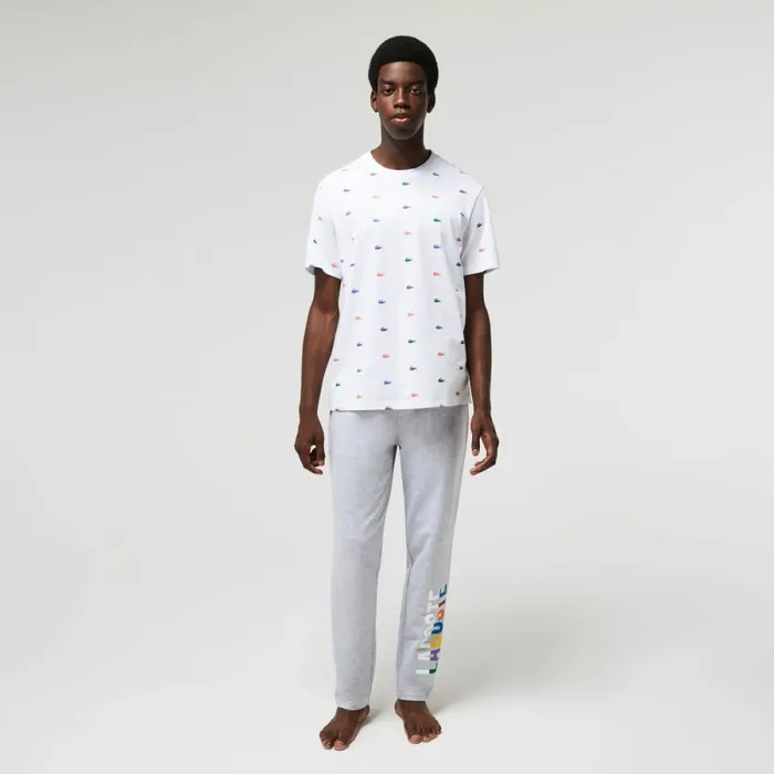 TShirts Men Lacoste Men039s Crocodile Print Crew Neck Cotton Lounge TShirt White Sbh