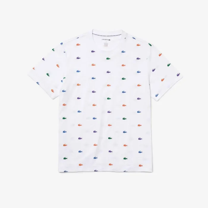 TShirts Men Lacoste Men039s Crocodile Print Crew Neck Cotton Lounge TShirt White Sbh