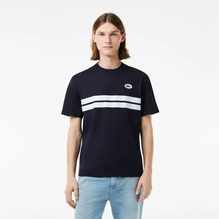 TShirts Men Lacoste Men039s Heritage Print Cotton TShirt Abysm Blue Hde