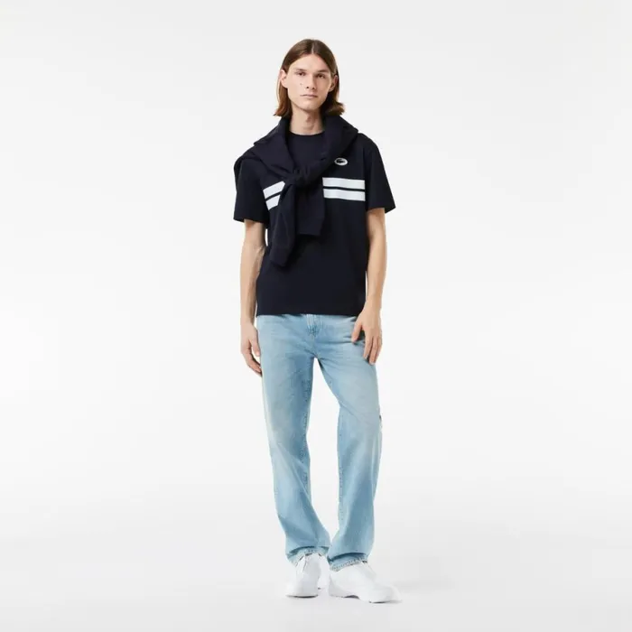 TShirts Men Lacoste Men039s Heritage Print Cotton TShirt Abysm Blue Hde