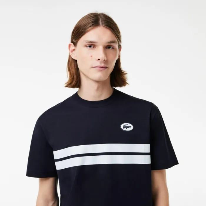 TShirts Men Lacoste Men039s Heritage Print Cotton TShirt Abysm Blue Hde