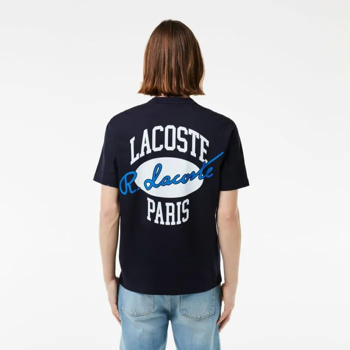 TShirts Men Lacoste Men039s Heritage Print Cotton TShirt Abysm Blue Hde