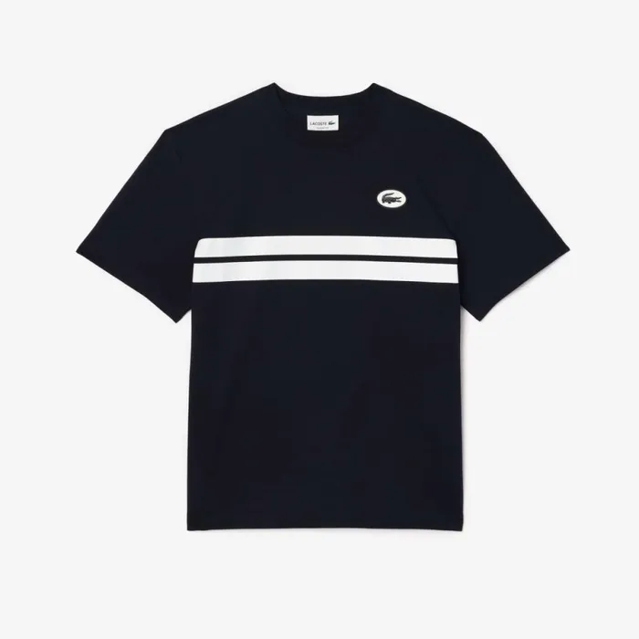 TShirts Men Lacoste Men039s Heritage Print Cotton TShirt Abysm Blue Hde