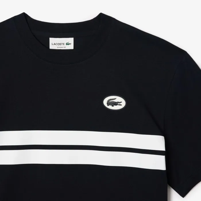 TShirts Men Lacoste Men039s Heritage Print Cotton TShirt Abysm Blue Hde
