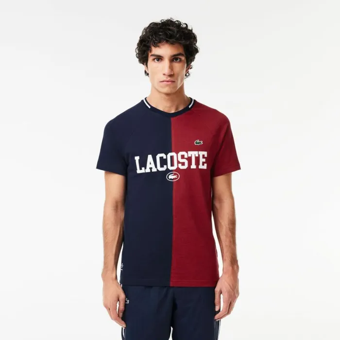 TShirts Men Lacoste Men039s Lacoste Sport X Daniil Medvedev UltraDry Tennis TShirt Navy Blue Bordeaux Isv