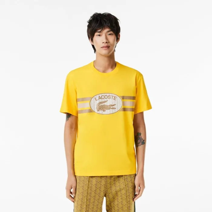 TShirts Men Lacoste Men039s Regular Fit Cotton Monogram TShirt Pistil Yellow C7t TShirts Men Lacoste Men039s Regular Fit Cotton Monogram TShirt Pistil Yellow C7t
