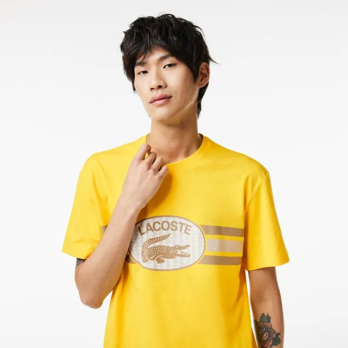TShirts Men Lacoste Men039s Regular Fit Cotton Monogram TShirt Pistil Yellow C7t