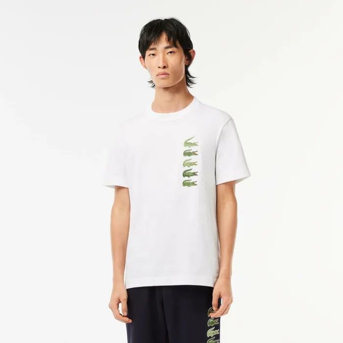 TShirts Men Lacoste Men039s Regular Fit Iconic Croc TShirt White 001