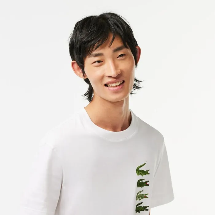 TShirts Men Lacoste Men039s Regular Fit Iconic Croc TShirt White 001