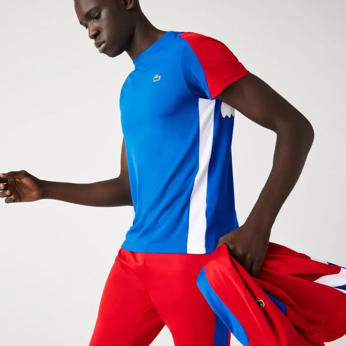 TShirts Men Lacoste Men039s SPORT Crocodile Print Tennis TShirt Blue Red White Yh7 TShirts Men Lacoste Men039s SPORT Crocodile Print Tennis TShirt Blue Red White Yh7