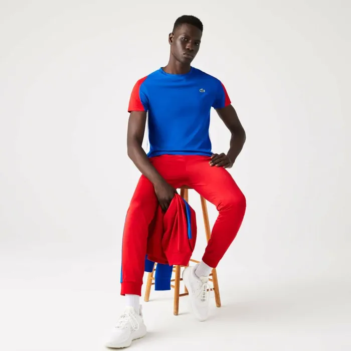 TShirts Men Lacoste Men039s SPORT Crocodile Print Tennis TShirt Blue Red White Yh7