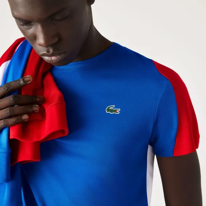 TShirts Men Lacoste Men039s SPORT Crocodile Print Tennis TShirt Blue Red White Yh7