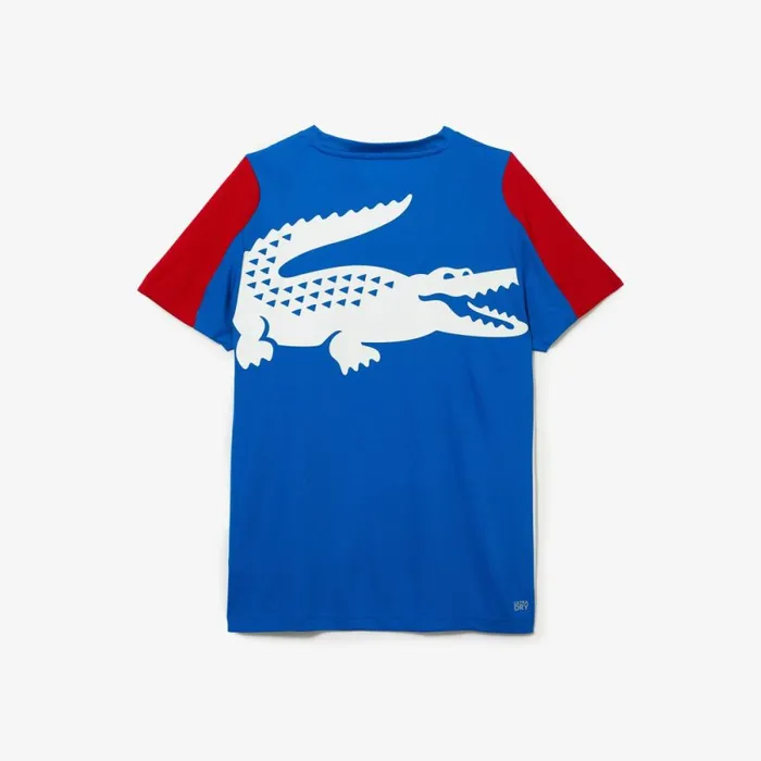 TShirts Men Lacoste Men039s SPORT Crocodile Print Tennis TShirt Blue Red White Yh7