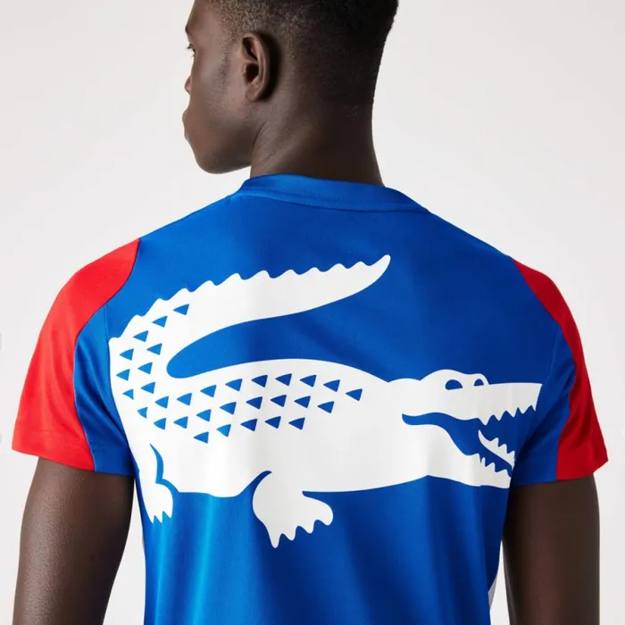 TShirts Men Lacoste Men039s SPORT Crocodile Print Tennis TShirt Blue Red White Yh7