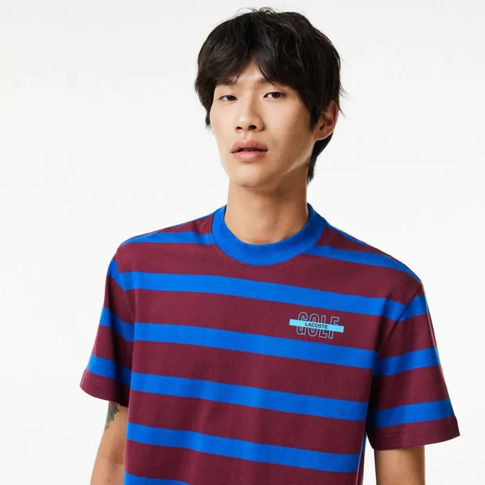 TShirts Men Lacoste Men039s Striped 3D Print Cotton TShirt Bordeaux Blue Q5i