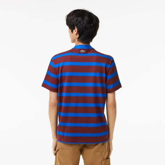 TShirts Men Lacoste Men039s Striped 3D Print Cotton TShirt Bordeaux Blue Q5i