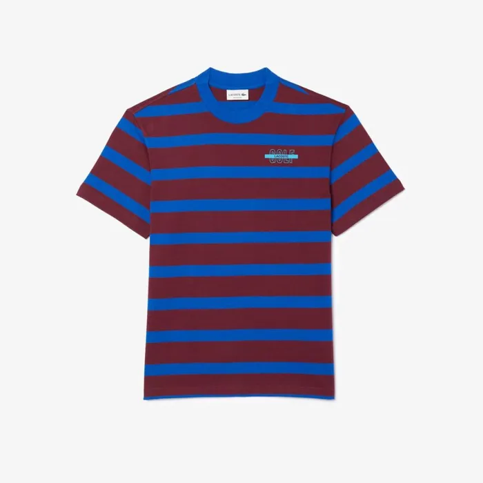 TShirts Men Lacoste Men039s Striped 3D Print Cotton TShirt Bordeaux Blue Q5i
