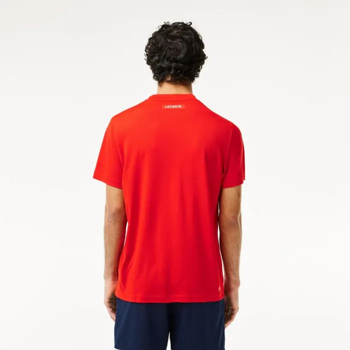 TShirts Men Lacoste Men039s UltraDry Piqu Tennis TShirt Red Currant F8m